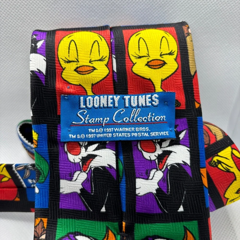 Looney Tunes Necktie Mens 90s Stamp Collection Bugs Tweety Taz Cartooncore Retro